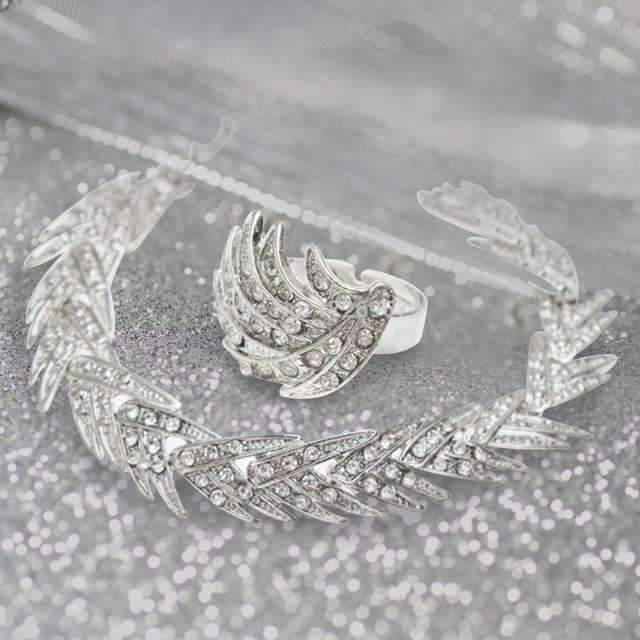 Leaf Pattern Silver Plated Crystal Bridal Jewelry Sets For Women Bridal Jewelry Sets Carol Jewelry