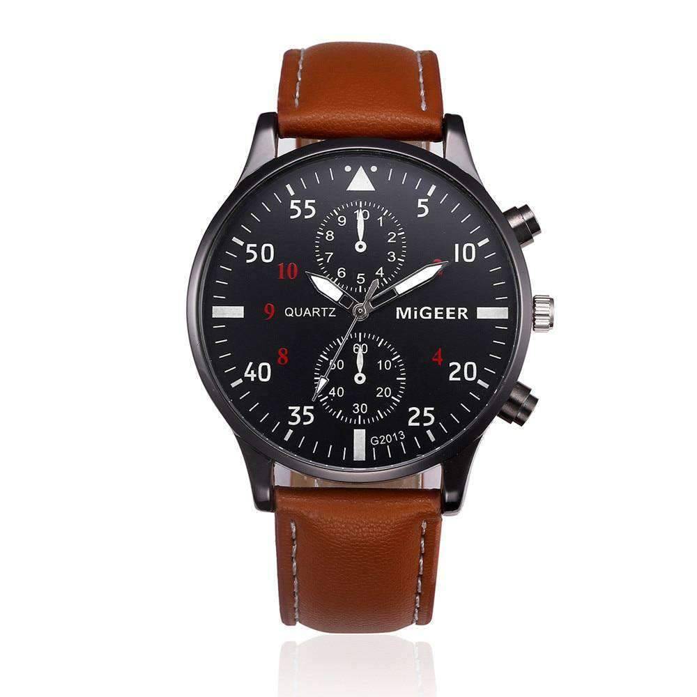 Leather Band Retro Design Analog Quartz Watch For Men Quartz Watches Shenzhen Sunshine Wholesale Co.,Ltd Brown