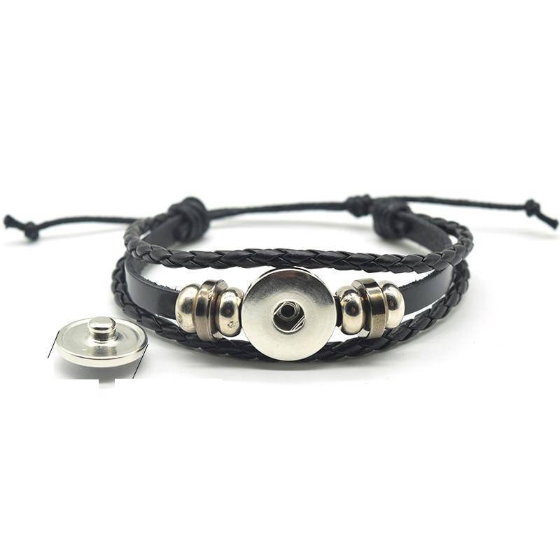 Leather Braided Bracelet with Zodiac Sign Button Wrap Bracelets ESSPOC AngelJewelry Store