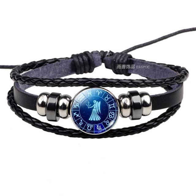 Leather Braided Bracelet with Zodiac Sign Button Wrap Bracelets ESSPOC AngelJewelry Store Virgo