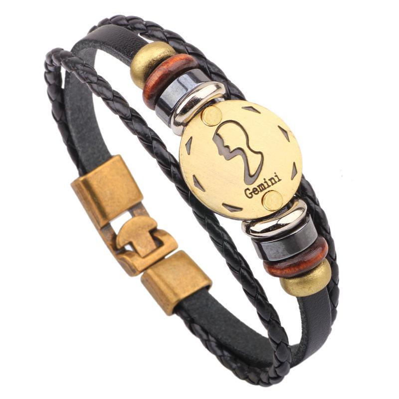 Leather Handmade Bracelet with Zodiac Sign Design Wrap Bracelets Lisa Trendy Styles Store