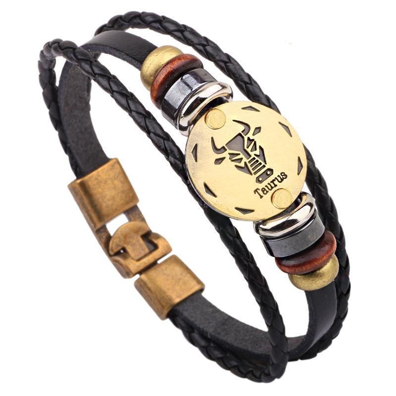 Leather Handmade Bracelet with Zodiac Sign Design Wrap Bracelets Lisa Trendy Styles Store