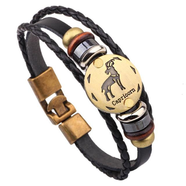 Leather Handmade Bracelet with Zodiac Sign Design Wrap Bracelets Lisa Trendy Styles Store Capricorn