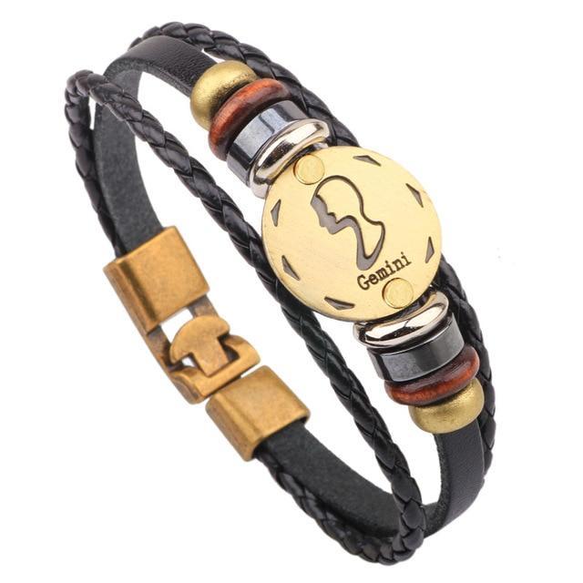 Leather Handmade Bracelet with Zodiac Sign Design Wrap Bracelets Lisa Trendy Styles Store Gemini