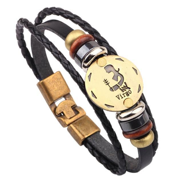 Leather Handmade Bracelet with Zodiac Sign Design Wrap Bracelets Lisa Trendy Styles Store Virgo