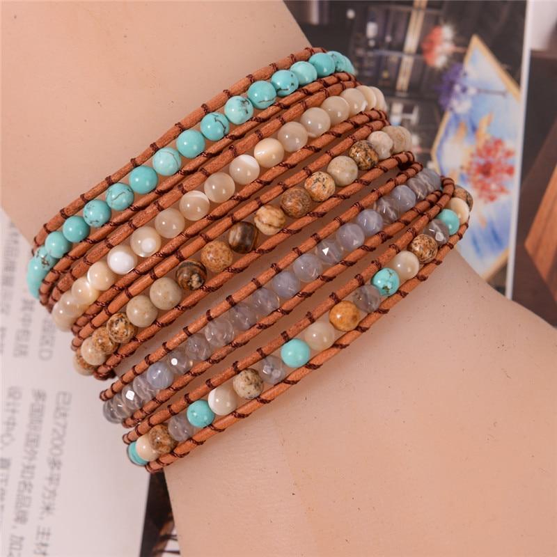 Leather Handmade Natural Stone Bead Bracelet Wrap Bracelets YGLINE Store