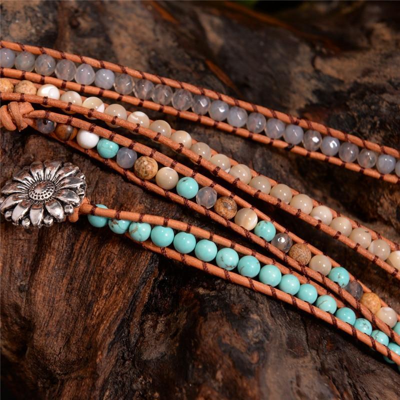 Leather Handmade Natural Stone Bead Bracelet Wrap Bracelets YGLINE Store