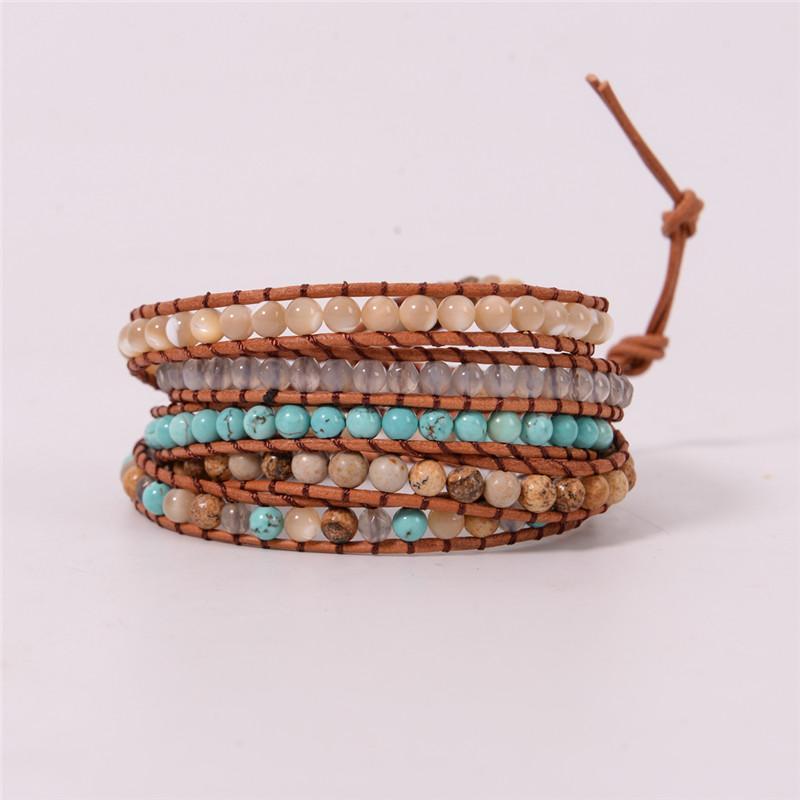 Leather Handmade Natural Stone Bead Bracelet Wrap Bracelets YGLINE Store