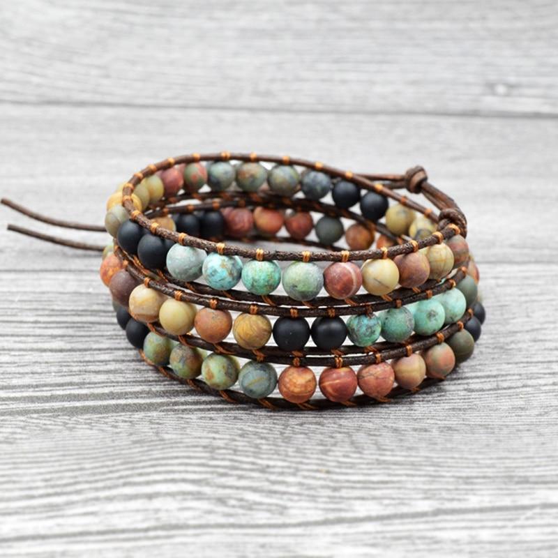 Leather Handmade Vintage Natural Stone Bracelet Wrap Bracelets GlobalDropShipping Store