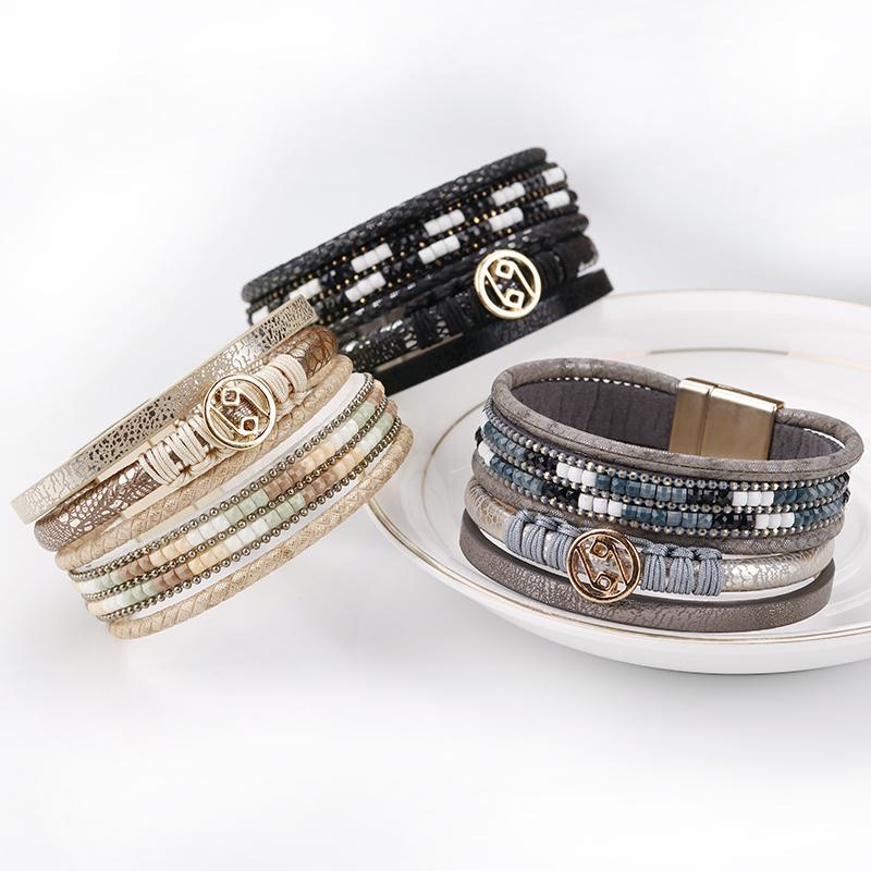 Leather Multilayer Bracelets with Metal Rope Design Wrap Bracelets ALLYES Official Store