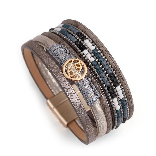 Leather Multilayer Bracelets with Metal Rope Design Wrap Bracelets ALLYES Official Store Gray