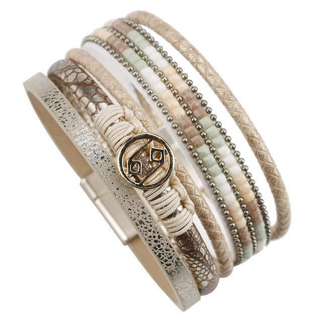 Leather Multilayer Bracelets with Metal Rope Design Wrap Bracelets ALLYES Official Store khaki