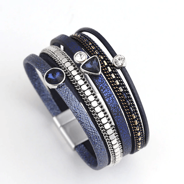 Leather Multilayer Bracelets with Rhinestone Wrap Bracelets Amorcome Official Store Dark Blue