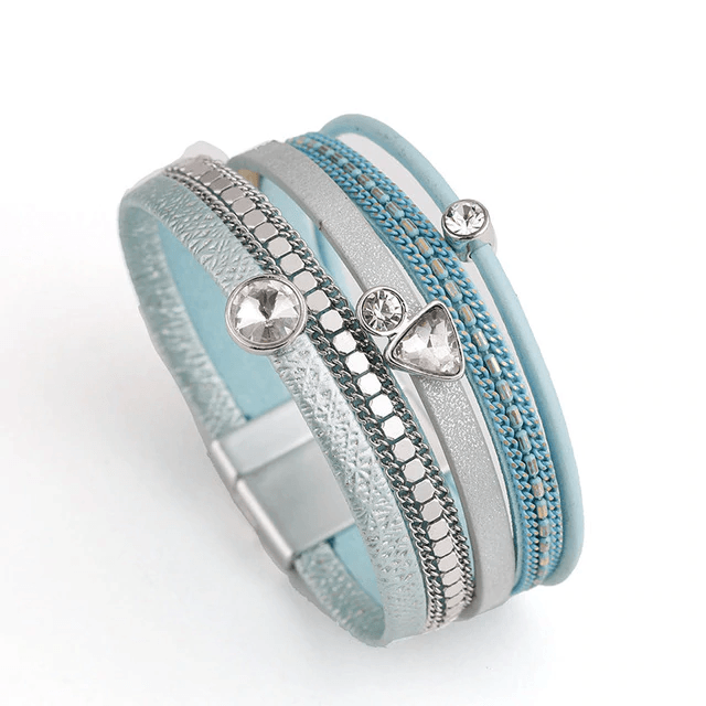 Leather Multilayer Bracelets with Rhinestone Wrap Bracelets Amorcome Official Store Light Blue