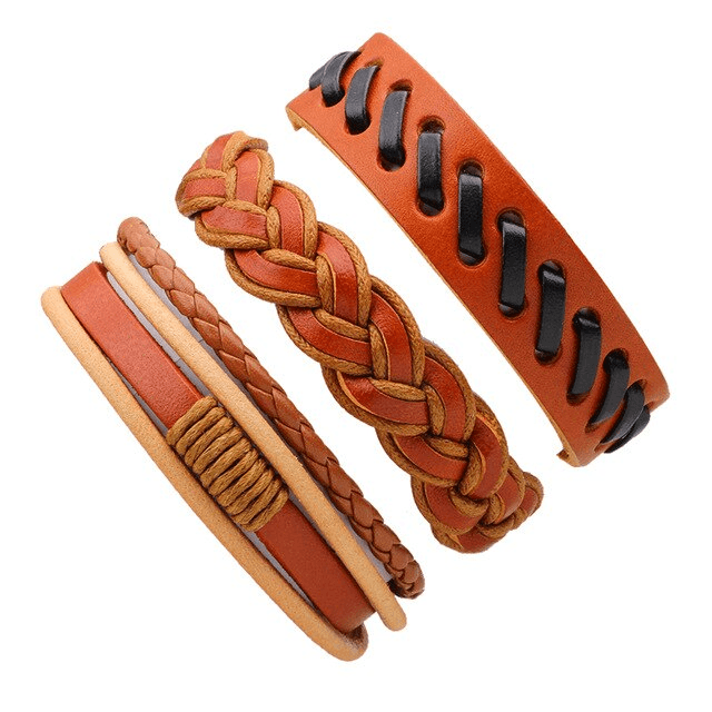 Leather Multilayer Braid Weaving Bracelet Sets Wrap Bracelets Lisa Trendy Styles Store 3pcs5