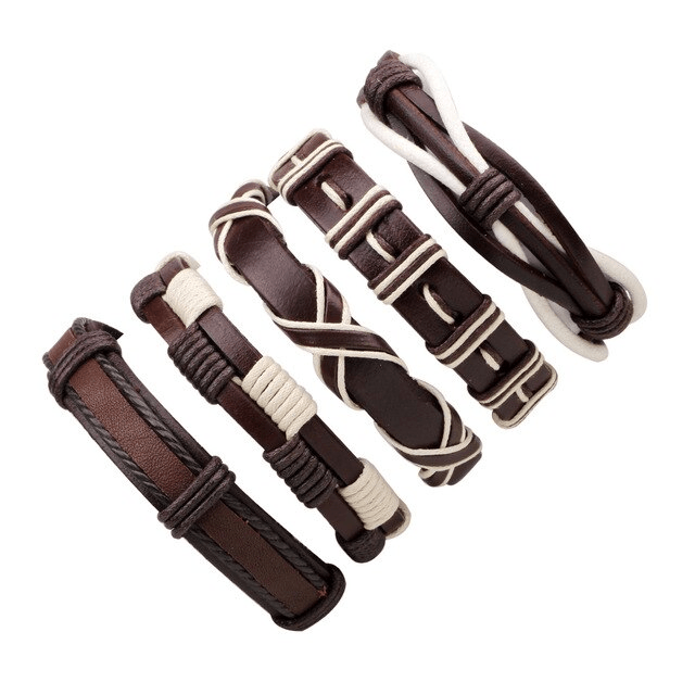 Leather Multilayer Braid Weaving Bracelet Sets Wrap Bracelets Lisa Trendy Styles Store 5pcs
