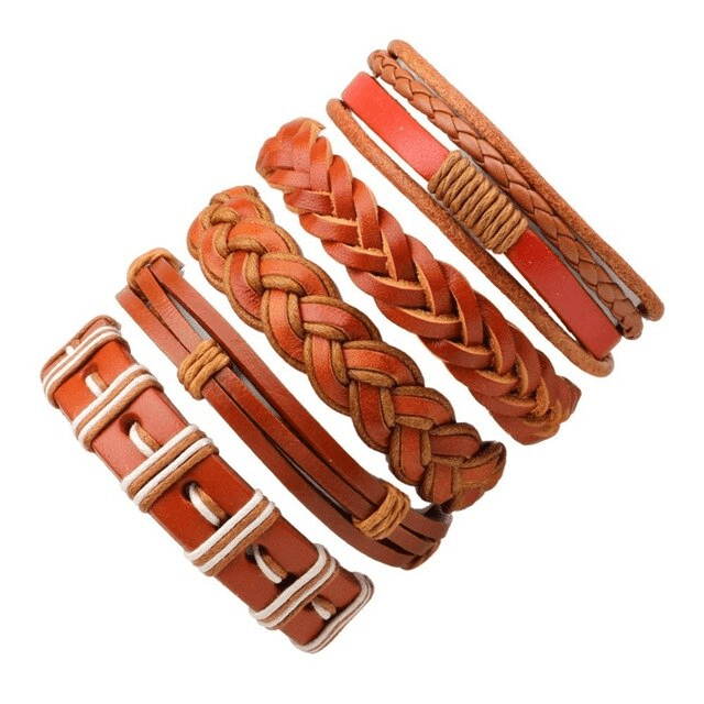 Leather Multilayer Braid Weaving Bracelet Sets Wrap Bracelets Lisa Trendy Styles Store 5pcs12