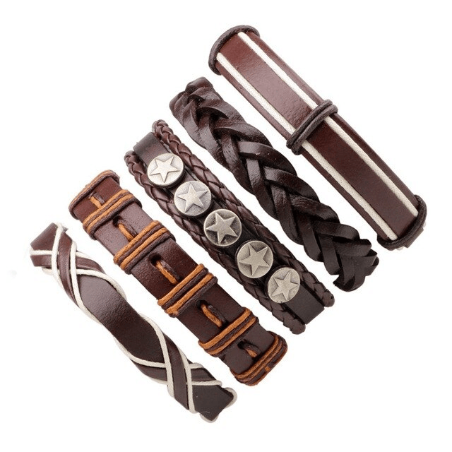 Leather Multilayer Braid Weaving Bracelet Sets Wrap Bracelets Lisa Trendy Styles Store 5pcs16