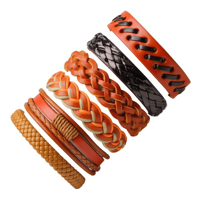 Leather Multilayer Braid Weaving Bracelet Sets Wrap Bracelets Lisa Trendy Styles Store 6pcs