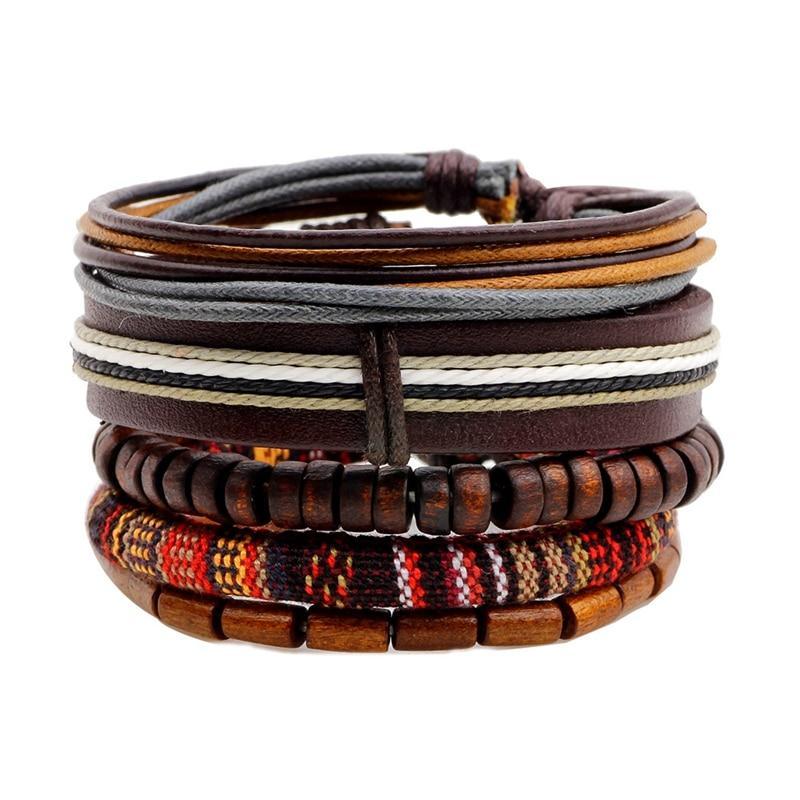 Leather Rope Bracelet with Wood Beads Wrap Bracelets Design Zone Store