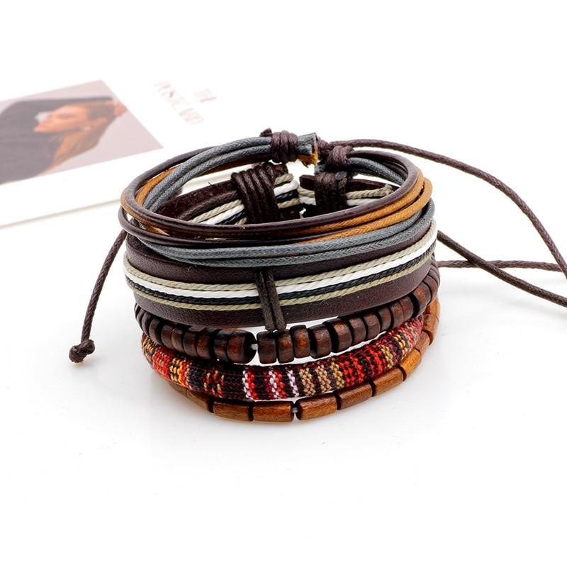 Leather Rope Bracelet with Wood Beads Wrap Bracelets Design Zone Store