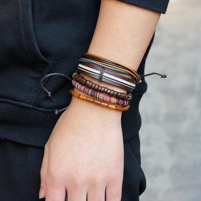 Leather Rope Bracelet with Wood Beads Wrap Bracelets Design Zone Store