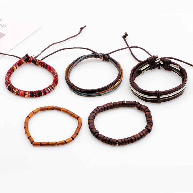 Leather Rope Bracelet with Wood Beads Wrap Bracelets Design Zone Store