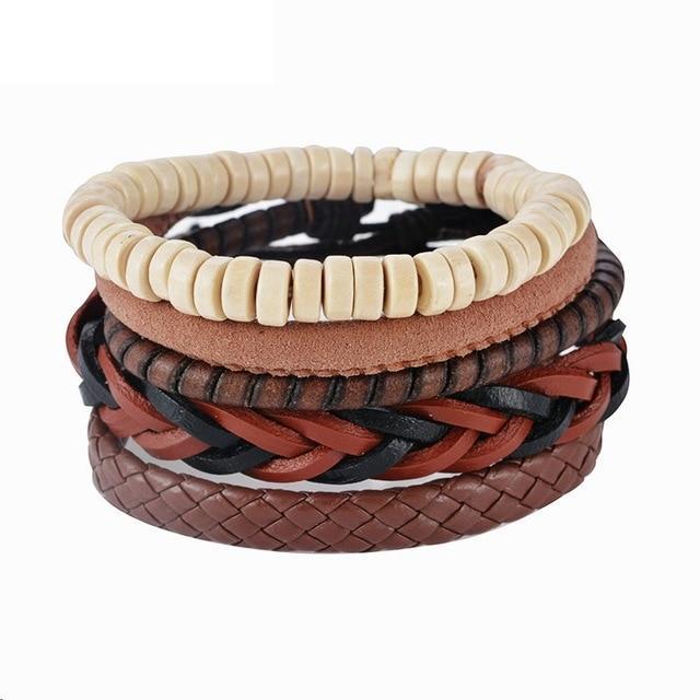 Leather Rope Bracelet with Wood Beads Wrap Bracelets Design Zone Store C 5PCS