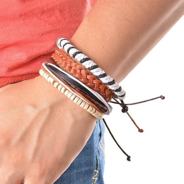 Leather Rope Bracelet with Wood Beads Wrap Bracelets Design Zone Store F 5CS