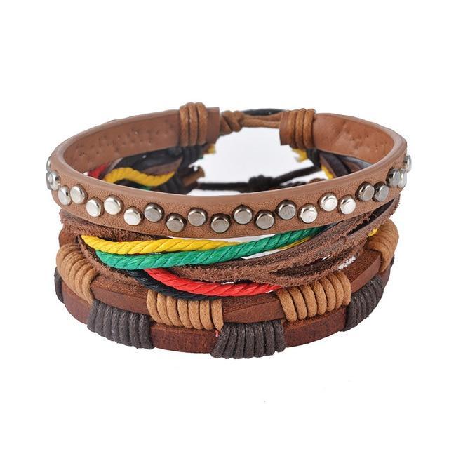 Leather Rope Bracelet with Wood Beads Wrap Bracelets Design Zone Store J 3PCS