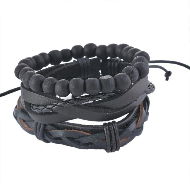 Leather Rope Bracelet with Wood Beads Wrap Bracelets Design Zone Store K 3PCS