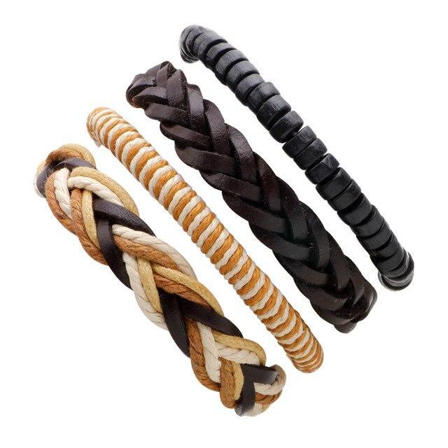Leather Rope Bracelet with Wood Beads Wrap Bracelets Design Zone Store N 4PCS