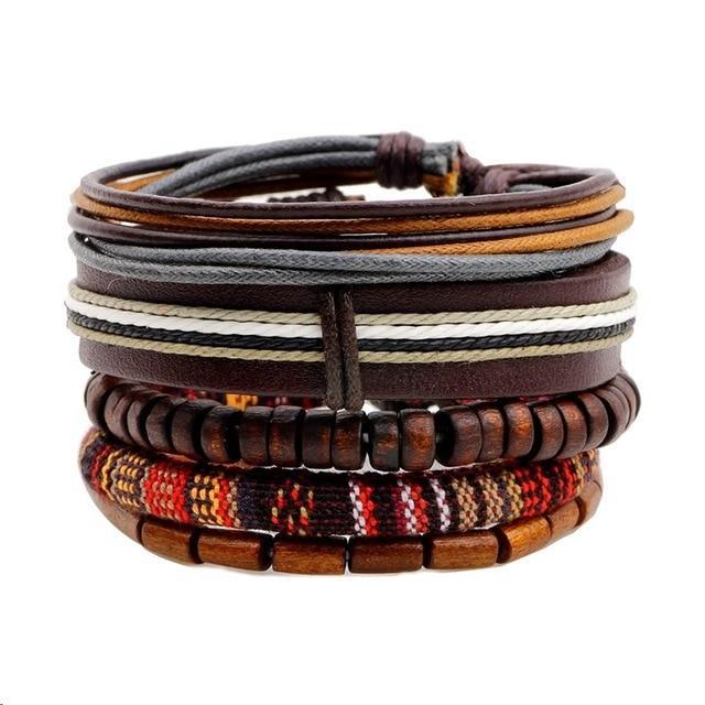 Leather Rope Bracelet with Wood Beads Wrap Bracelets Design Zone Store N 5PCS
