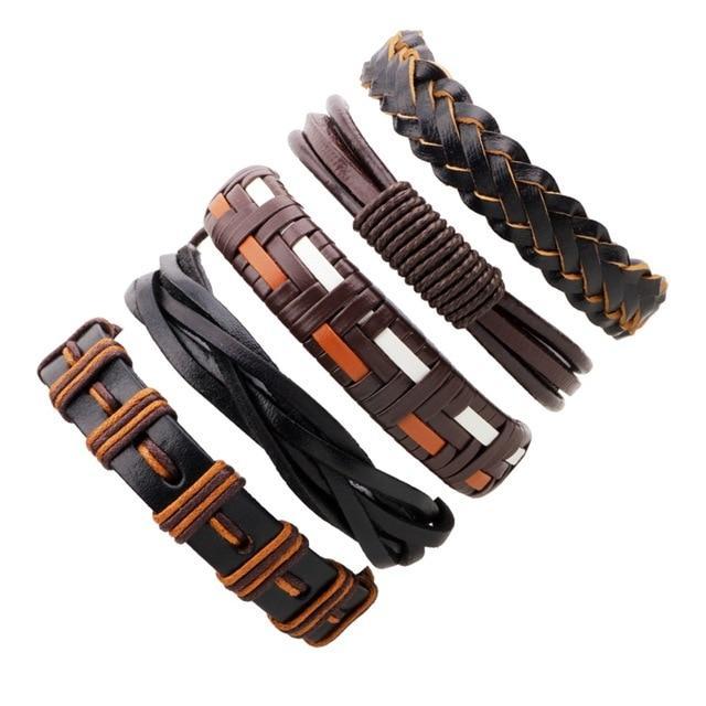 Leather Rope Bracelet with Wood Beads Wrap Bracelets Design Zone Store P 5PCS