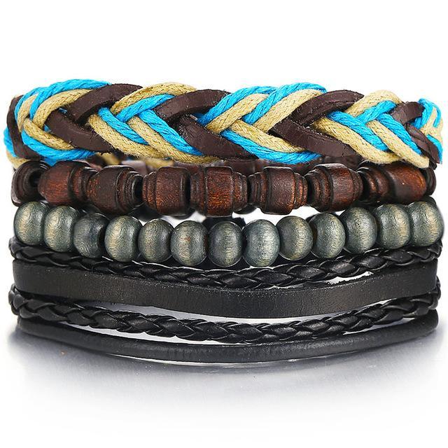Leather Wood Bead Bracelet with Braided Rope Design Wrap Bracelets IF ME Official Store FDY986