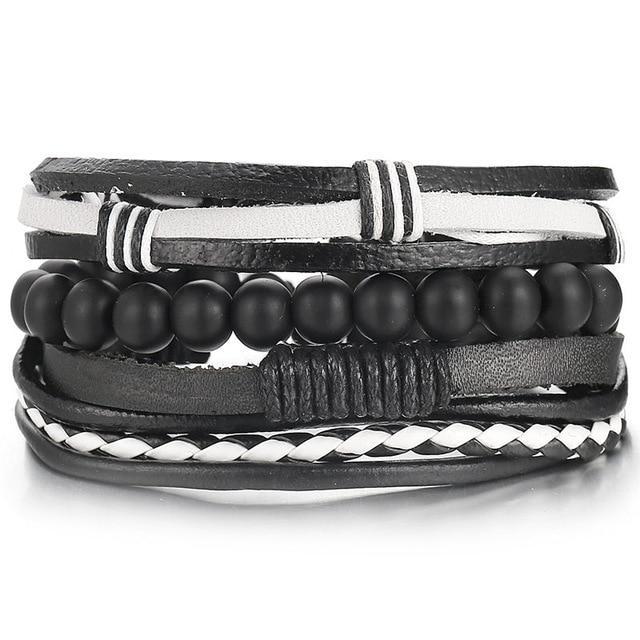 Leather Wood Bead Bracelet with Braided Rope Design Wrap Bracelets IF ME Official Store FDY987