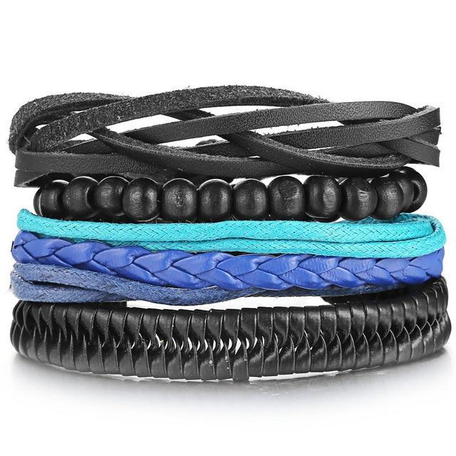 Leather Wood Bead Bracelet with Braided Rope Design Wrap Bracelets IF ME Official Store FDY989
