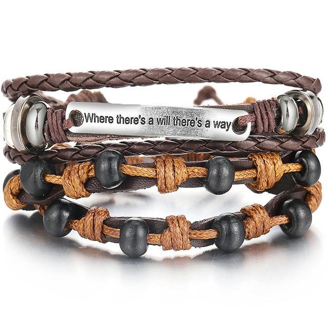 Leather Wood Bead Bracelet with Braided Rope Design Wrap Bracelets IF ME Official Store FDY992