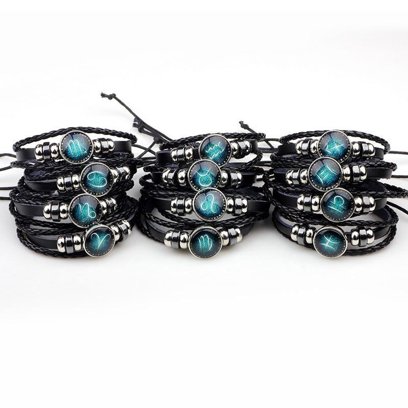 Leather Zodiac Sign Bracelet Strand Bracelets bigtreeonline Store