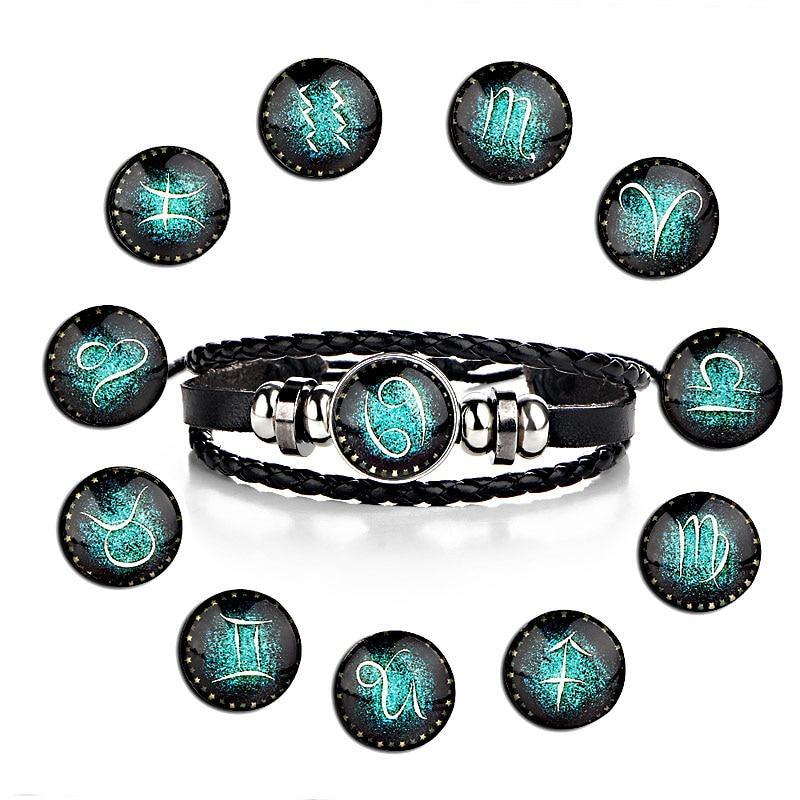 Leather Zodiac Sign Bracelet Strand Bracelets bigtreeonline Store