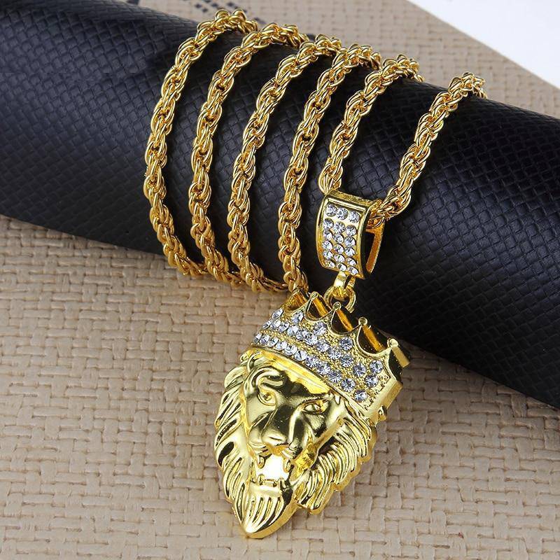 Lion Crown Crystal Long Necklace Pendant Necklaces subeads Store