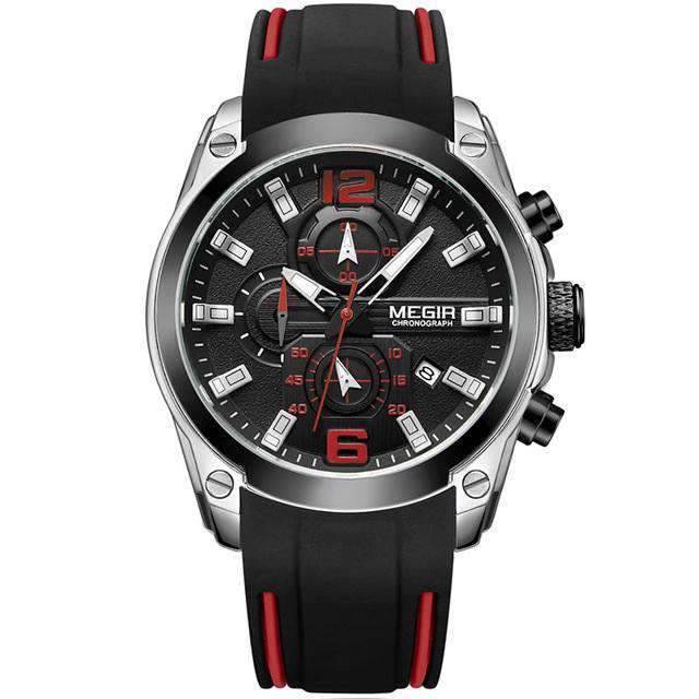 Luminous Hands Silicone Rubber Strap Quartz Watch For Men Quartz Watches Megir Watches Store Black Silver Black