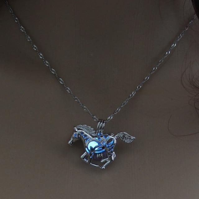 Luminous Hollow Horse Necklace Pendant Necklaces The home of beautiful ornaments Blue