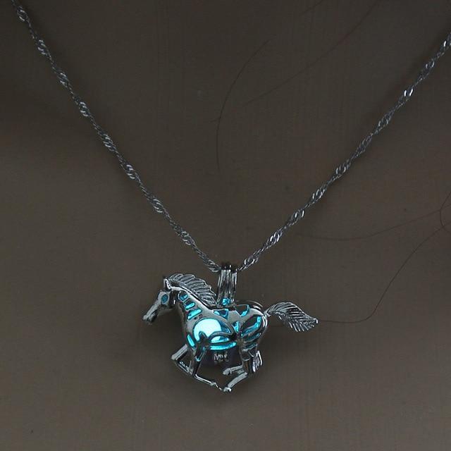 Luminous Hollow Horse Necklace Pendant Necklaces The home of beautiful ornaments Light Blue