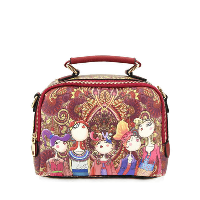 Luxury Cartoon Pattern Quality Leather Shoulder Bag for Women Shoulder Bags YuanQYDER Woman Bag Store National wind Red Casual bag