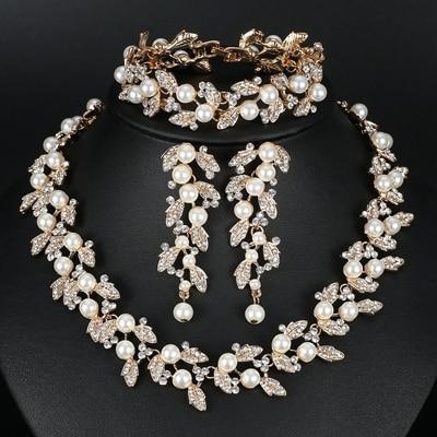 Luxury Clear Rhinestone Jewelry Set Bridal Jewelry Sets mecresh Official Store TL283-gold