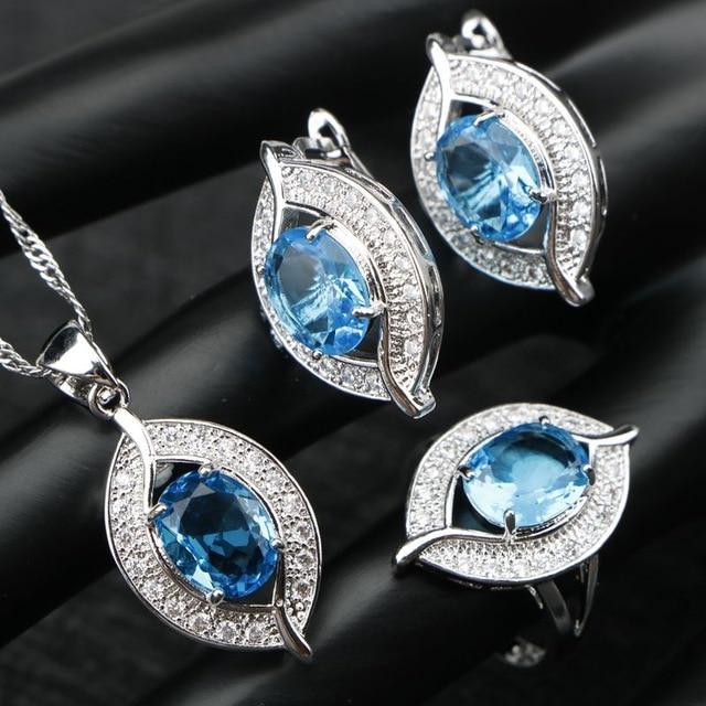 Luxury Stone Jewelry Sets Bridal Jewelry Sets Cop-rose Store Sky Blue 9