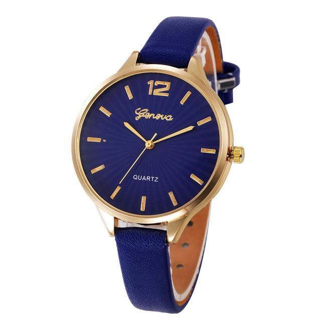 Malloom Casual Leather Quartz Watch Women's Watches Puscard Watches Store Blue