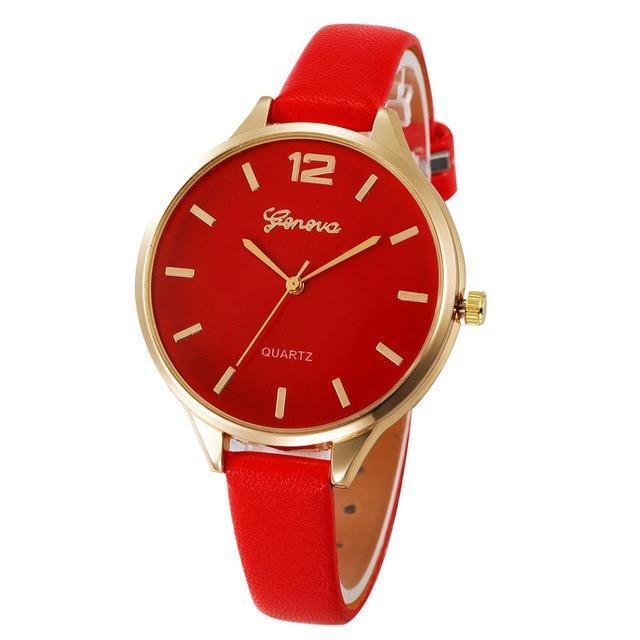 Malloom Casual Leather Quartz Watch Women's Watches Puscard Watches Store Red
