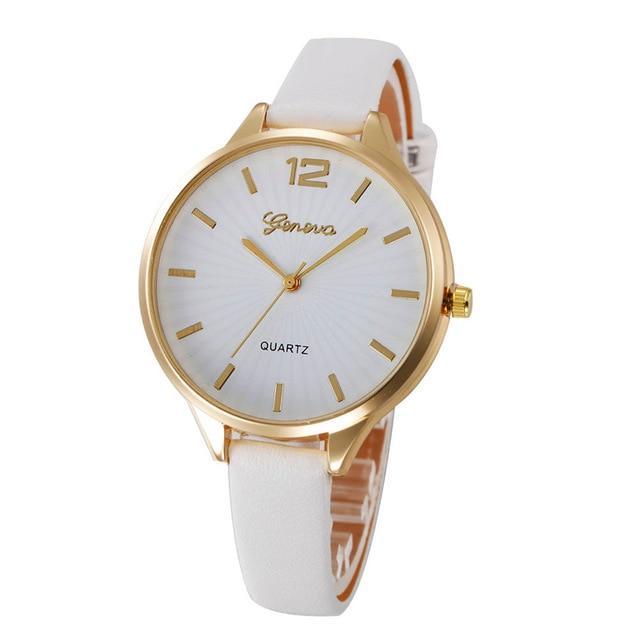 Malloom Casual Leather Quartz Watch Women's Watches Puscard Watches Store White